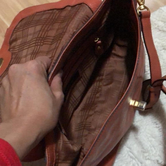 TODAY ONLY:BEAN POLE DARK ORANGE LEATHER 2 WAY BAG - tarnish & signs of wear - Picture 12 of 14